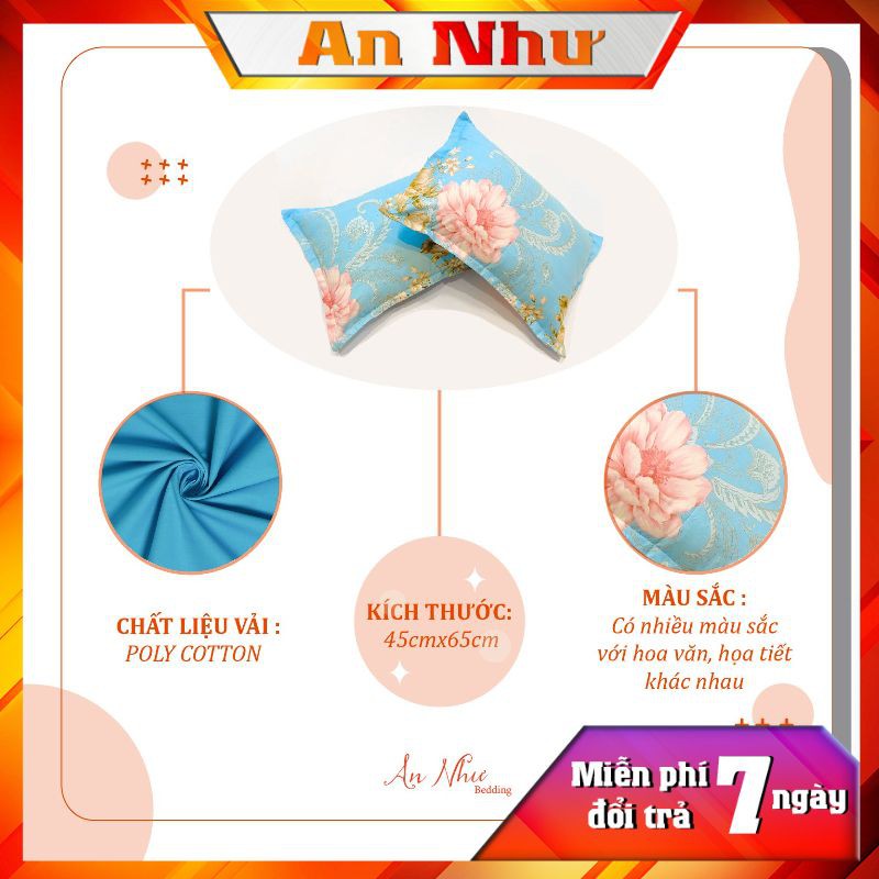 Vỏ gối nằm 45x65 vỏ gối, bao gối cotton poly hoa lá đẹp Gia Long Home