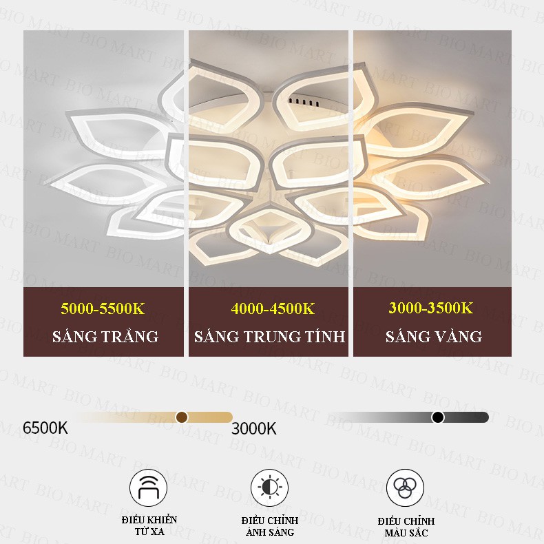 Đèn Ốp Trần Trang Trí – Đèn Âm Trần Trang Trí Phòng Khách, Gồm 3 Chế Độ Ánh Sáng, Có Điều Khiển Từ Xa Tiện Dụng – BIO144