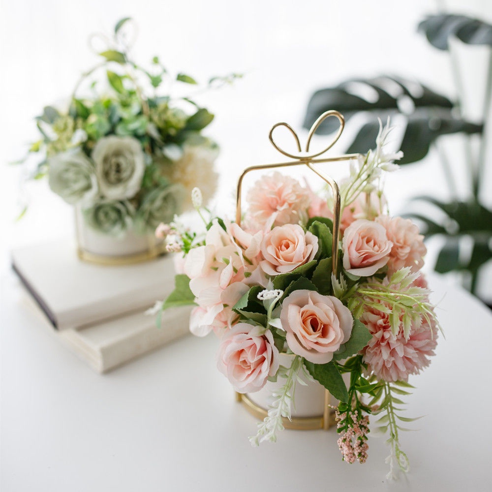 Bó Hoa Giả Bằng Lụa Nhựa Phong Cách Bắc Âu Dùng Để Trang Trí Phòng Khách