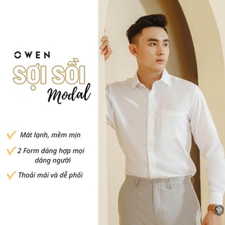 OWEN - Áo sơ mi trắng dài tay Owen chất Sồi - MÀU TRẮNG NGÀ (có túi/không túi ngực) , Áo sơ mi nam công sở màu trắng