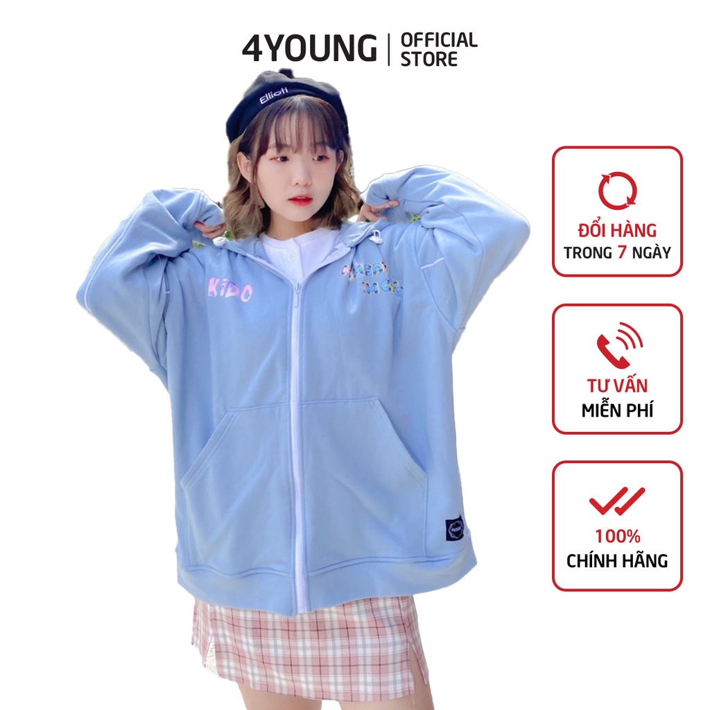 Áo khoác chống nắng hoodie có dây kéo foem rộng 4YOUNG FASHION KIDO