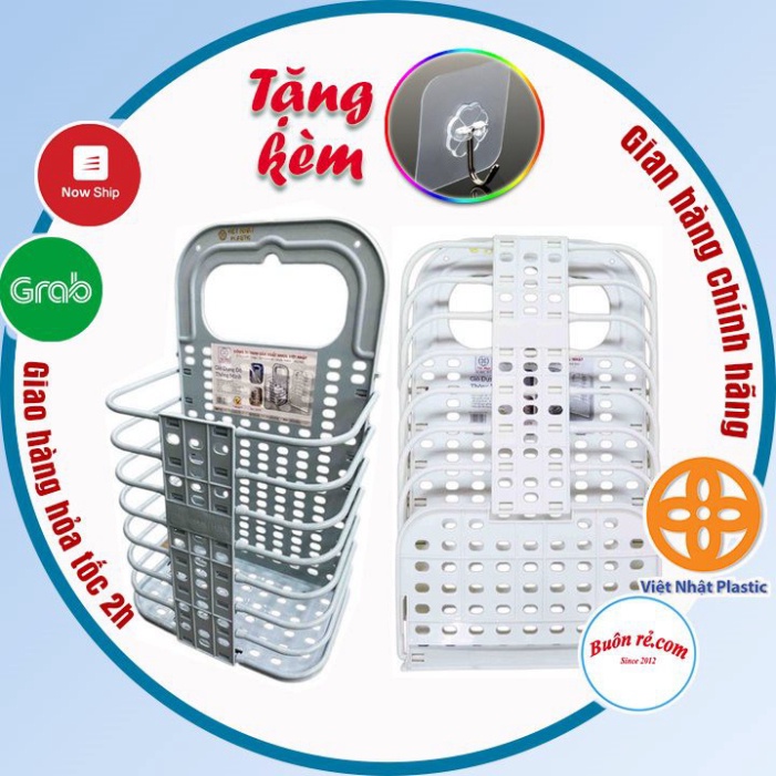 Giỏ đựng đồ gấp gọn thông minh Việt Nhật tặng móc dính trong (3379), giỏ treo tường đựng quần áo đồ dùng nhà tắm - 00540