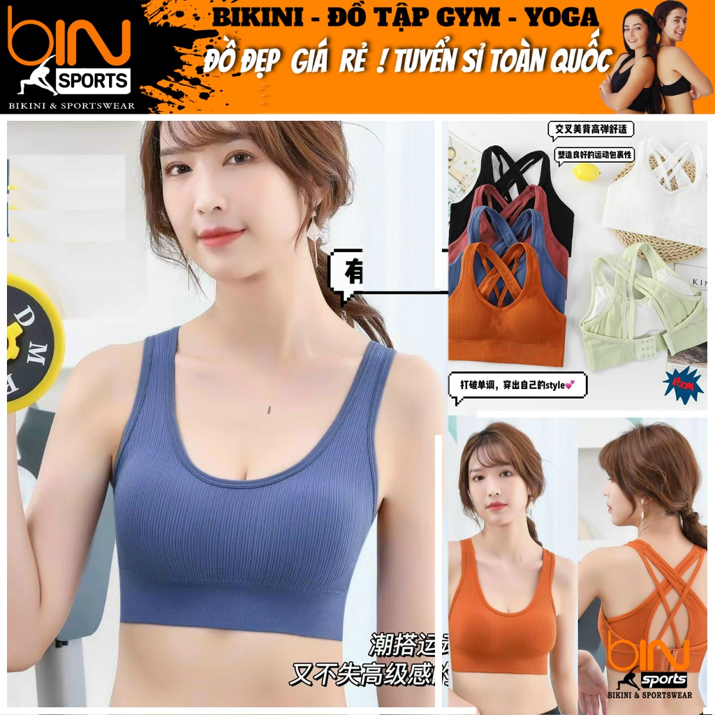 Áo bra tập gym yoga aerobic thể thao nữ chất liệu dệt kim có móc cài quảng châu freesize Bin Sports A208