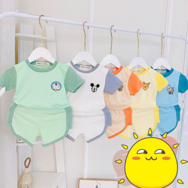Siêu phẩm mới bộ gắn tay trẻ em thêu hình mặt gấu cho bé trai gái, chất thun lạnh mikymom  cho bé 6/18kg