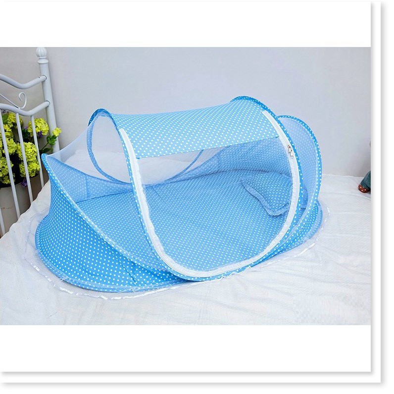 Màn, mùng, nôi chụp cho em bé có nhạc, kèm đệm lót, gối đầu