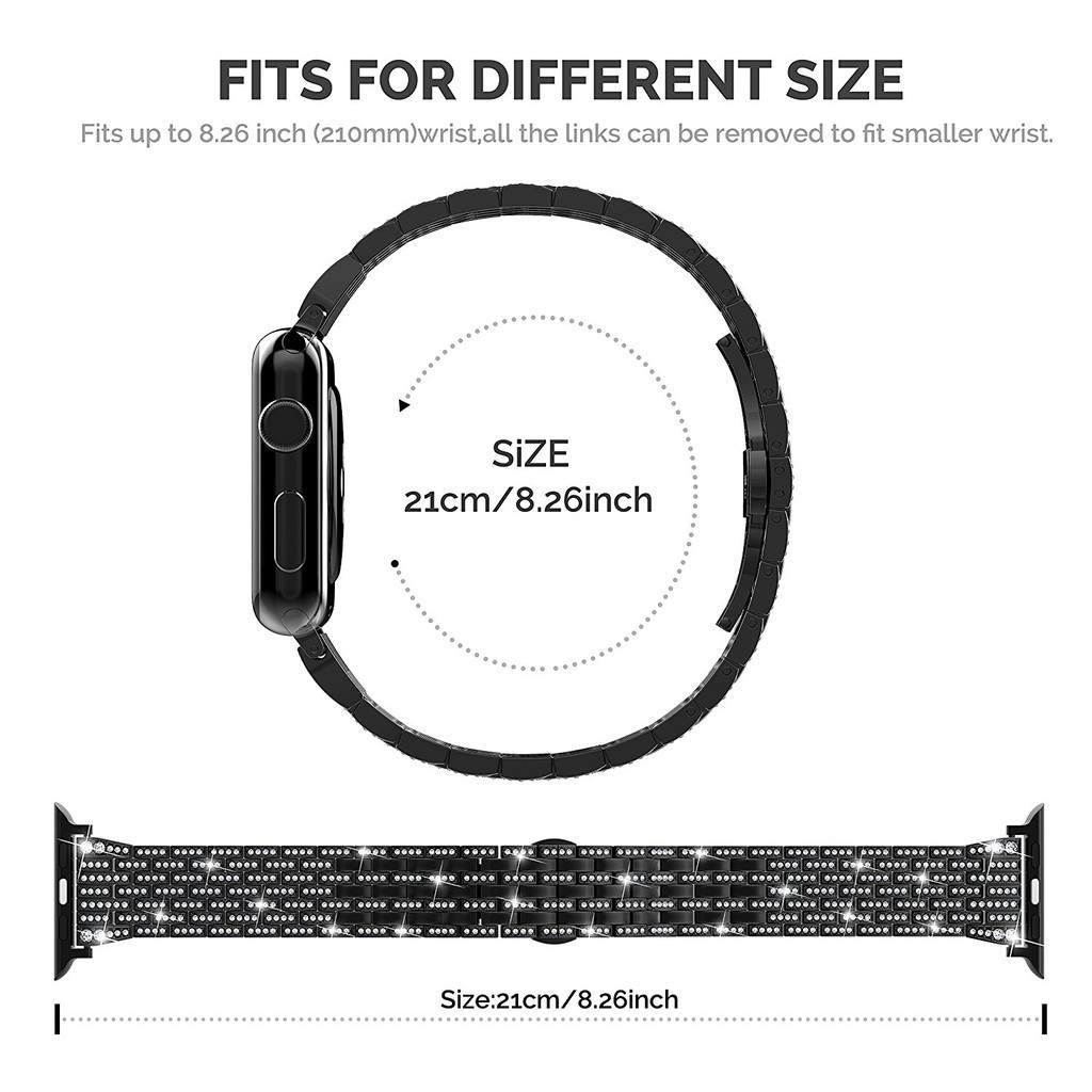 Dây đeo inox đính đá cho đồng hồ thông minh for Apple Watch Ultla Series 1 2 3 4 5 SE 6 7 8 38mm 42mm 40mm 44mm 41mm 45mm 49mm