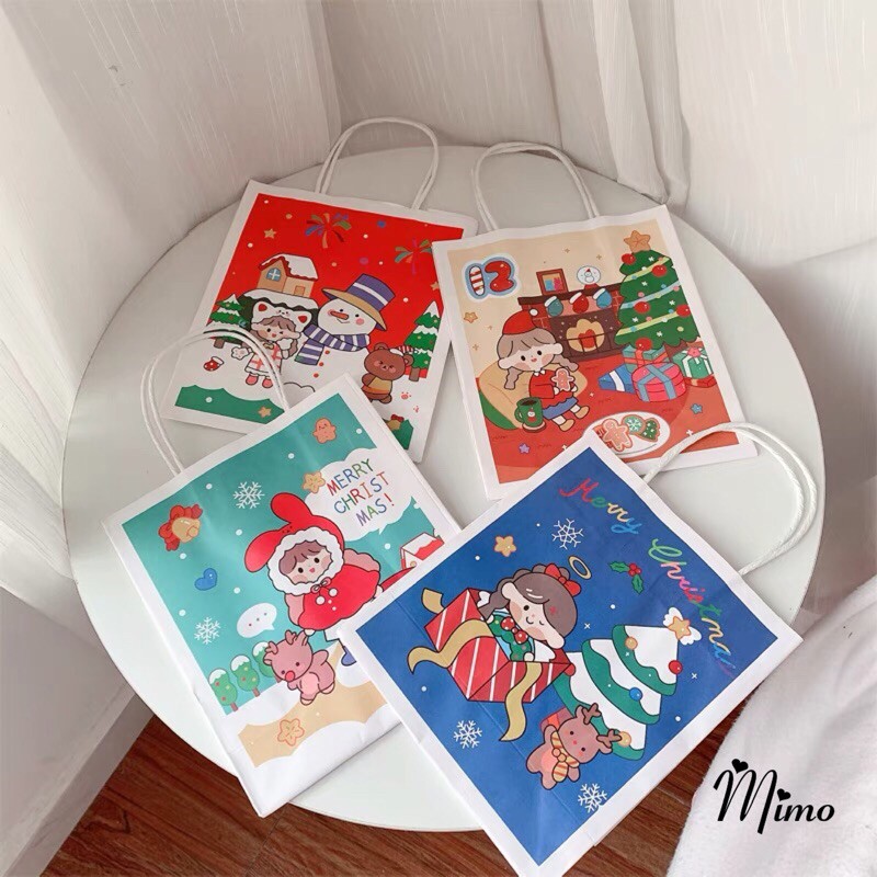 [MẪU MỚI] Túi đựng quà giấy in hình họa tiết Merry Christmas  4 màu lựa chọn họa tiết cô gái, người tuyết...