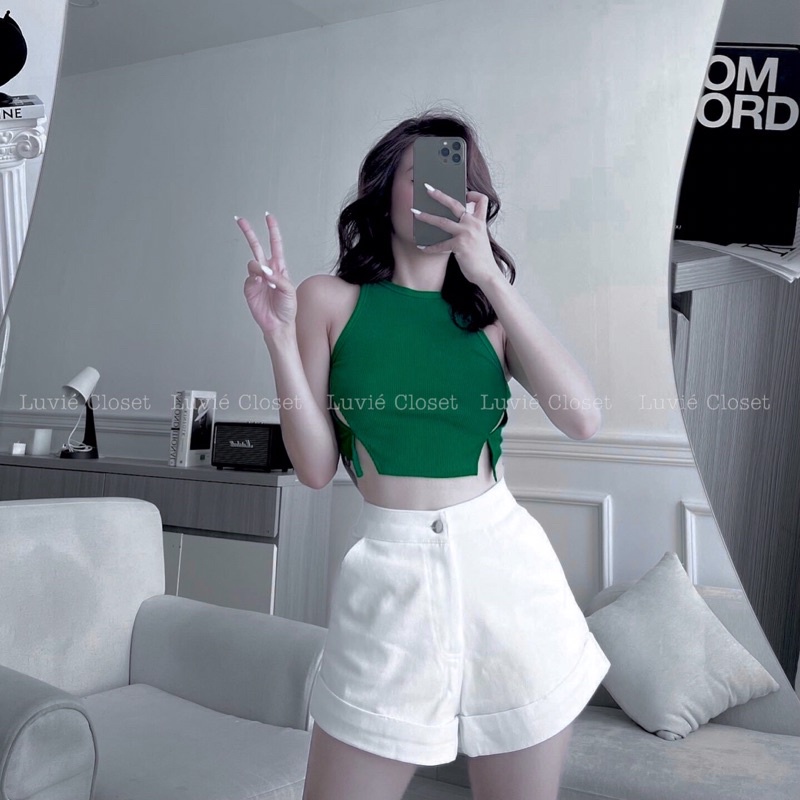 Áo croptop ba lỗ nữ sát nách không tay tank top xẻ tà ôm body chất thun co giãn, phong cách mùa hè năng động