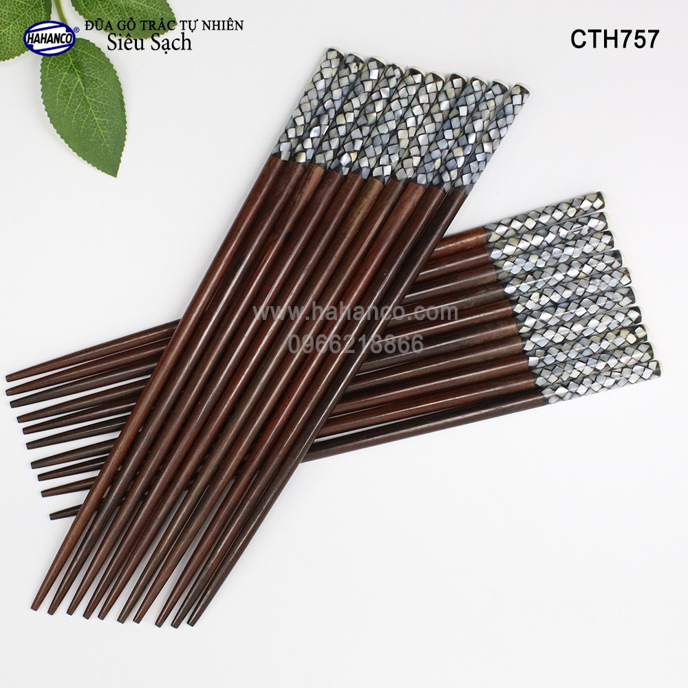 Đũa gỗ Trắc Việt Nam đầu cẩm xà cừ đẹp (10 đôi/hộp) CTH757 - Chopstick of HAHANCO