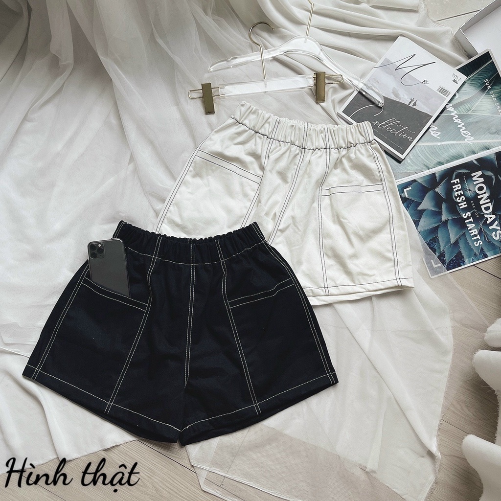Quần short đùi nữ viền chỉ nổi phối 2 túi lớn u
