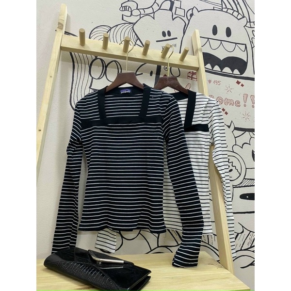 ÁO THUN TĂM CỔ VUÔNG KẺ NGANG DÁNV BASIC MS10581