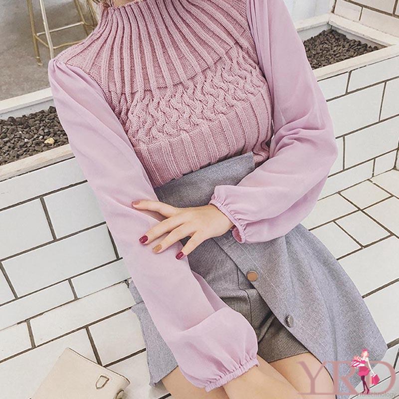 FREESHIP ĐƠN 99K_ Korean Style Women Round Neck Lantern Sleeve Stitching Tops | BigBuy360 - bigbuy360.vn