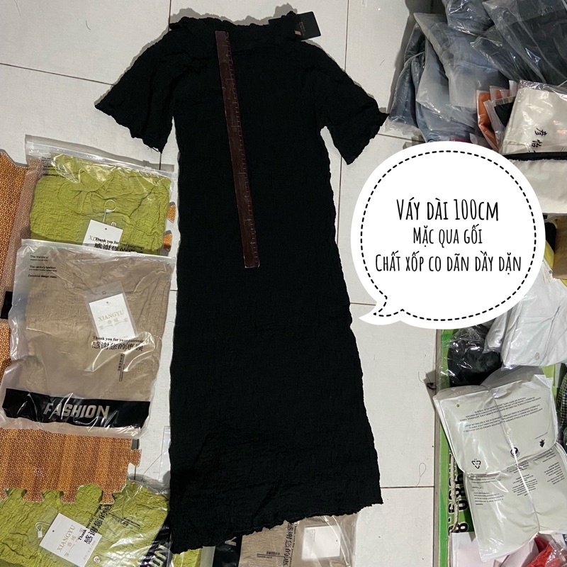 Váy Body Xốp Len Mongtoghi Xòe Đuôi Cá Cúc Ngực Dáng Dài cổ sơ mi Đầm maxi ôm bó