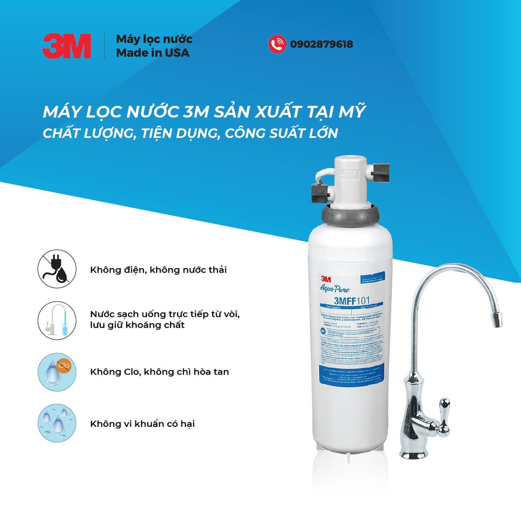 MÁY LỌC NƯỚC 3M FF100 LẮP DƯỚI BỒN RỬA + VÒI 3M CHÍNH HÃNG