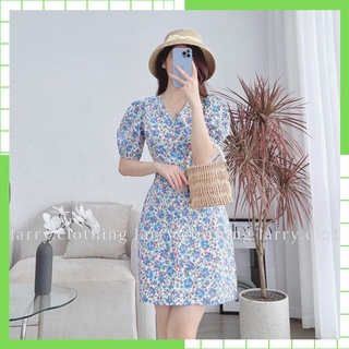 Váy Ngắn Hoa Nhí Thô Cổ V V140A Thiết Kế Hoa Nhí Nổi Cổ V Phong Cách Hàn Quốc
