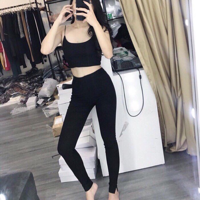 Legging Thun Dây Kéo Hông