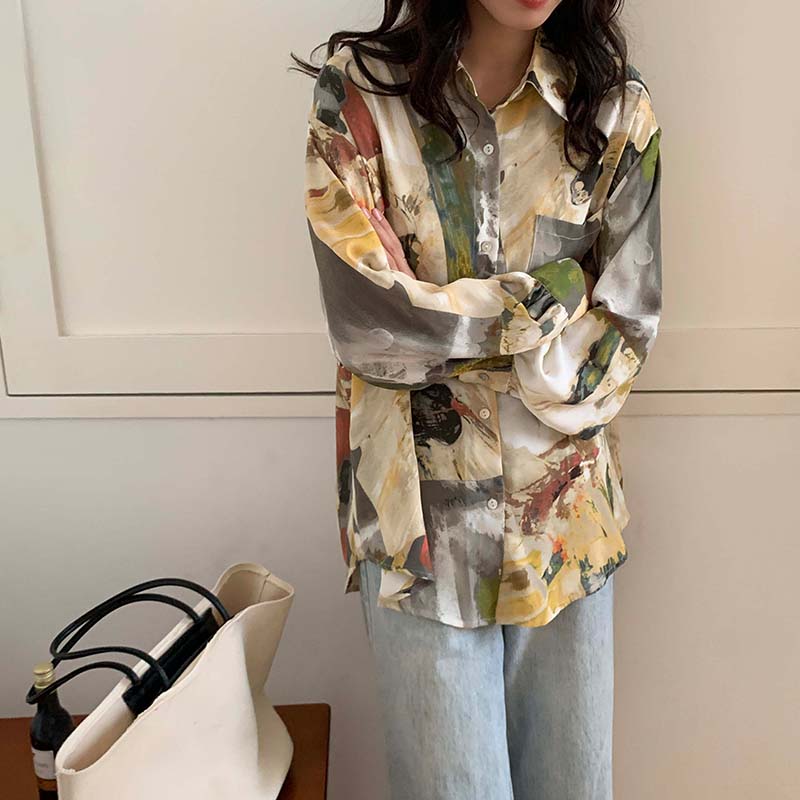 Áo Sơ Mi Tay Dài Họa Tiết Mực In Độc Đáo Thời Trang Hàn Quốc | BigBuy360 - bigbuy360.vn