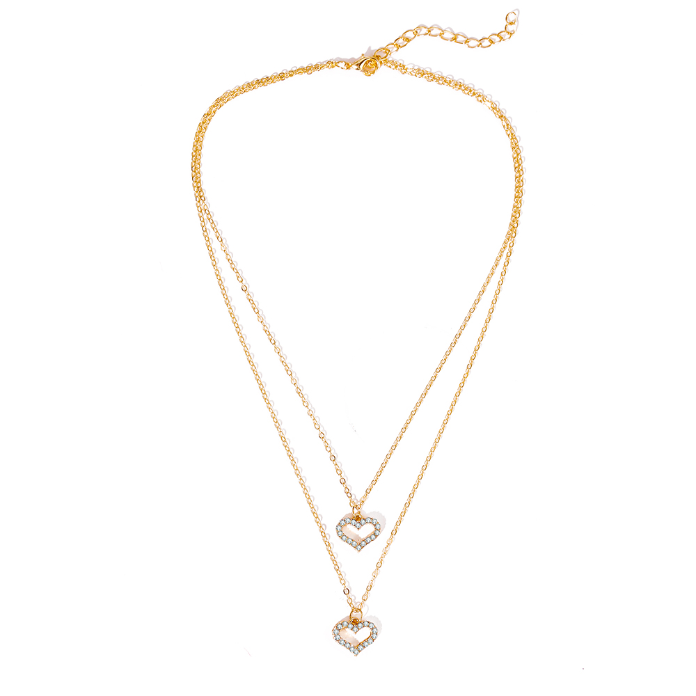 Dây chuyền 2 lớp mặt hình trái tim đính kim cương giả phong cách Hàn Quốc thanh lịch