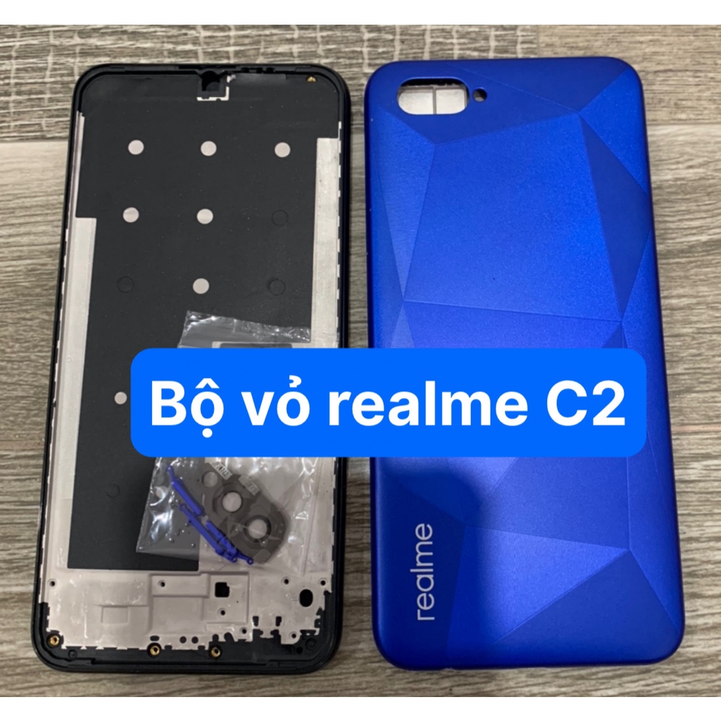 Bộ Vỏ điện thoại zin hãng oppo Realme C2 (Khung xương, miếng lưng, phím bấm, kính camera)