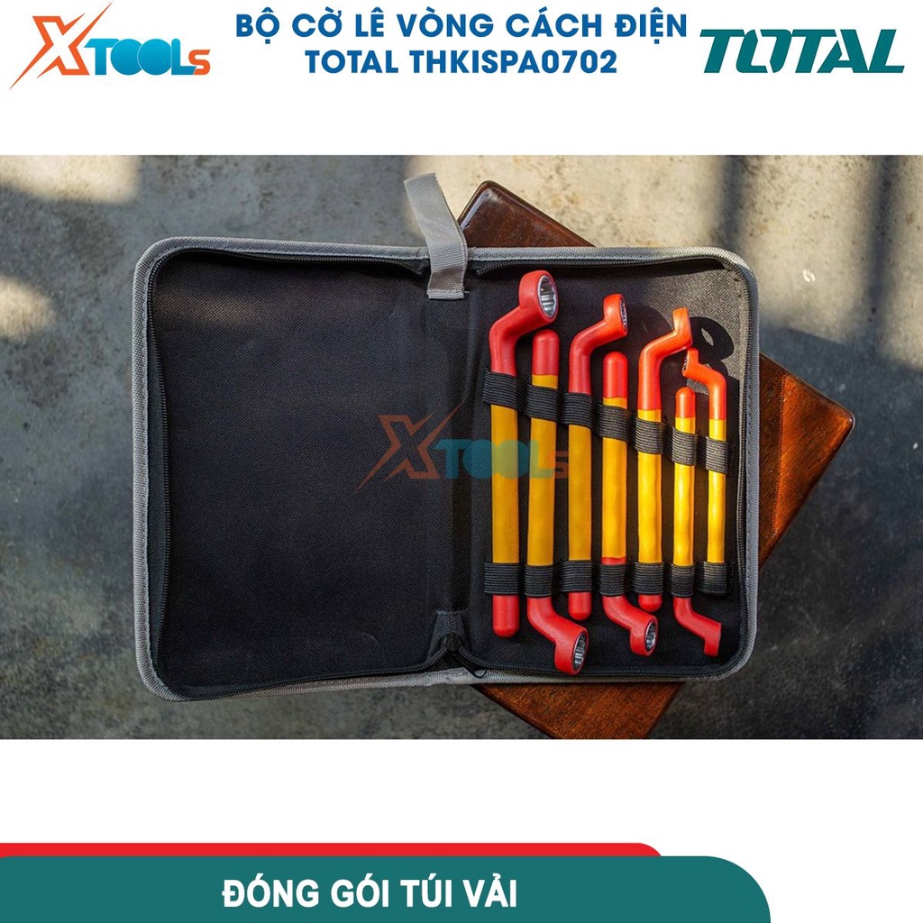 Bộ cờ lê đầu vòng 7 chi tiết cách điện 1000V TOTAL THKISPA0702 8-19mm cơ khí mở bulong sửa chữa ô tô- CHÍNH HÃNG- XTOOLS