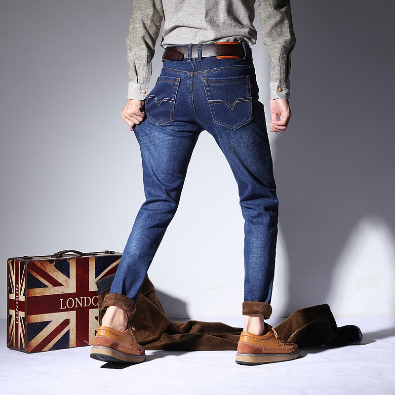 Quần jean nam lót lông giãn cao dày đặc cực ấm