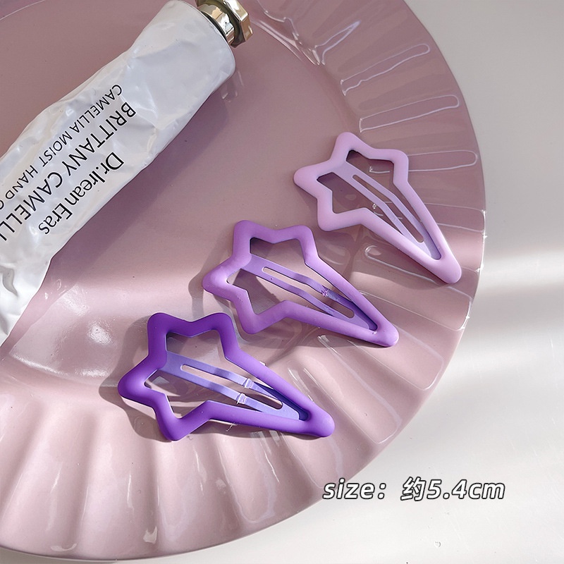 Set 3 Kẹp Tóc Mỏ Vịt Kim Loại Hình Ngôi Sao Màu Tím Ngọt Ngào Dễ Thương Cho Trẻ Em