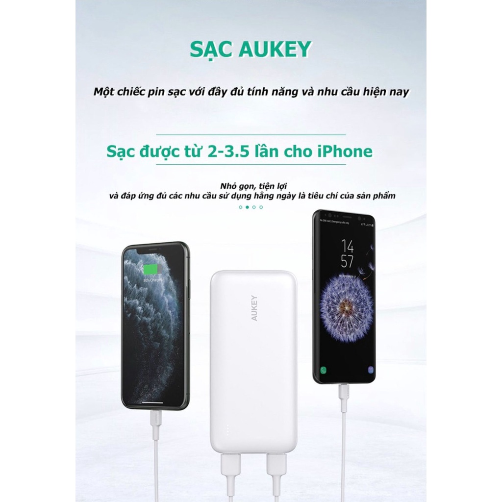 Pin Sạc Dự Phòng Aukey PB-N73 /N73S 10000mAh PD 18W 1C+1A,2 Cổng USB-C Sạc Nhanh PD 18W + USB-A QC 3.0 18W