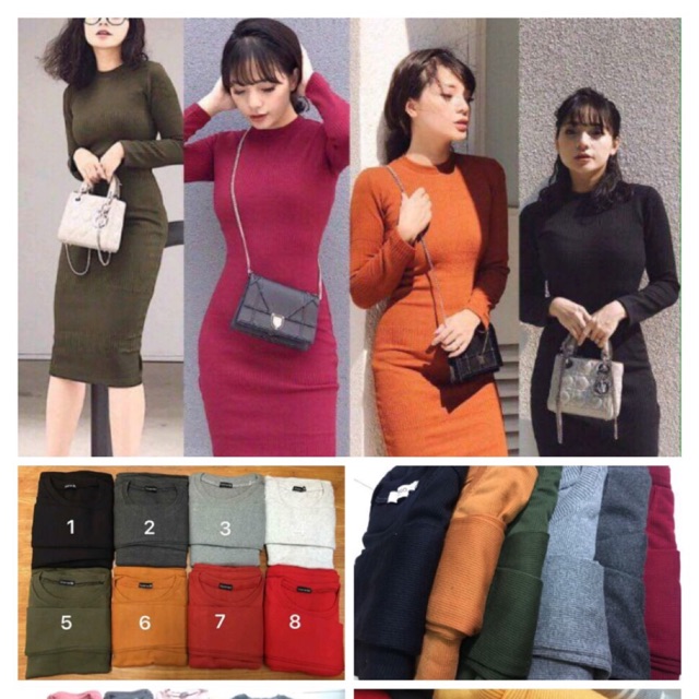 đầm ôm body tay dài