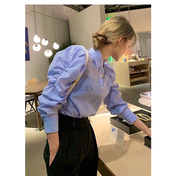 ⚡️BÁN SỈ⚡️Áo sơmi kẻ sọc xanh tay bồng | BigBuy360 - bigbuy360.vn