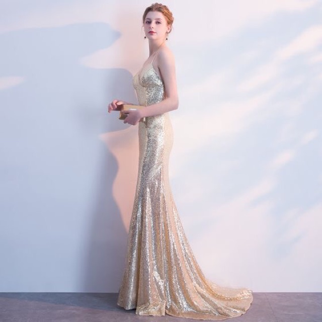 Đầm dạ hội maxi body kim sa 2 dây TRIPBLE T DRESS - Size M/L - MS406V