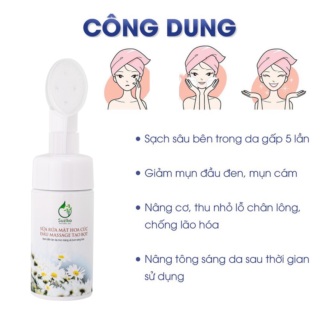 Sữa rửa mặt Trà Xanh SUZIKO giúp da sạch thoáng ngừa mụn trắng da 100ml