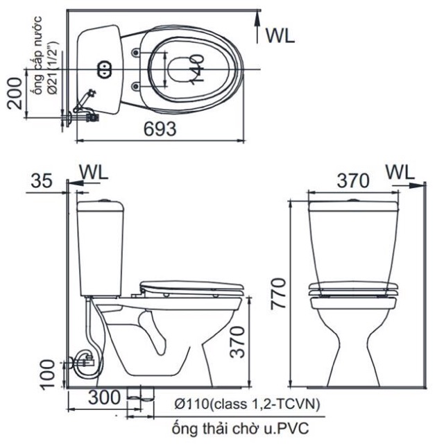 Bàn cầu inax C-108VA , hàng chính hãng bảo hành 2 năm toàn quốc