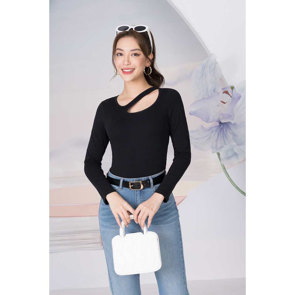 Áo thun nữ dài tay cổ chéo - Áo thu đông chất liệu Borip LOZA - LT902185
