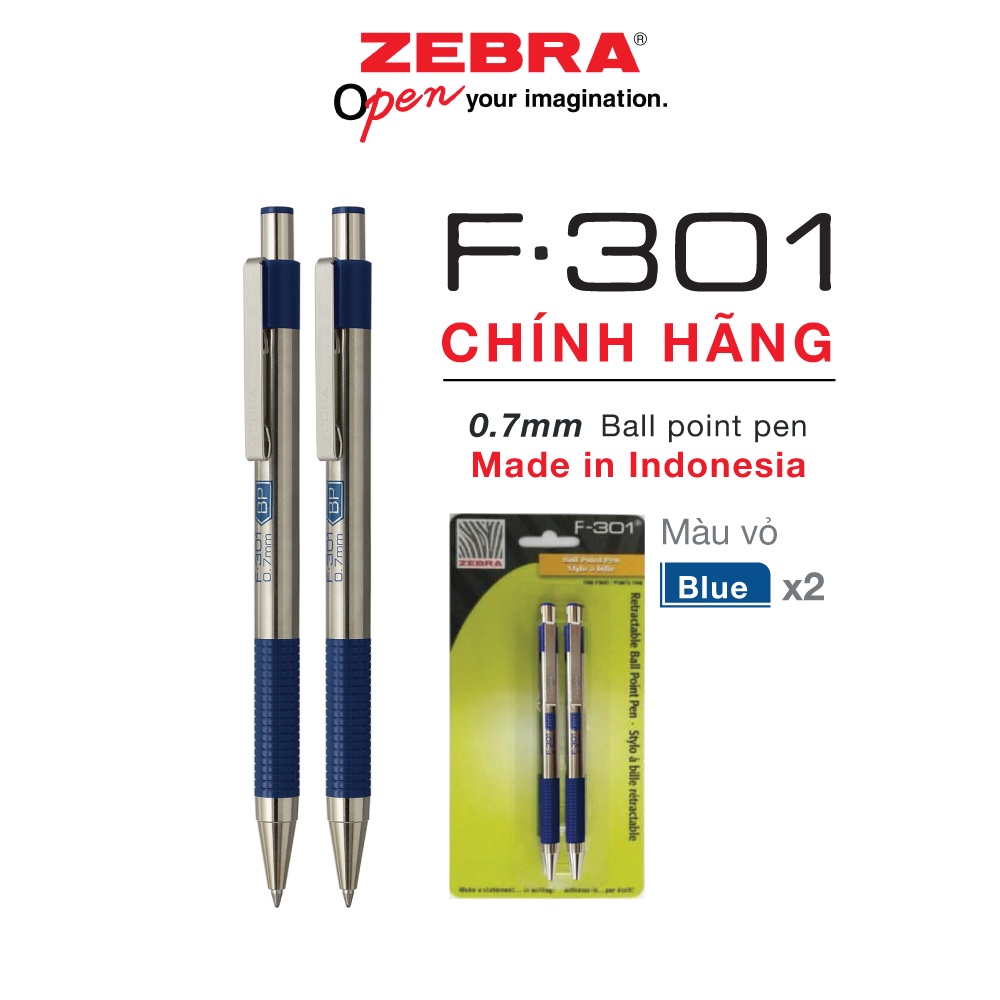 Combo 2 cây viết bi bấm F301 0.7mm - Zebra [Chính hãng] - mực xanh