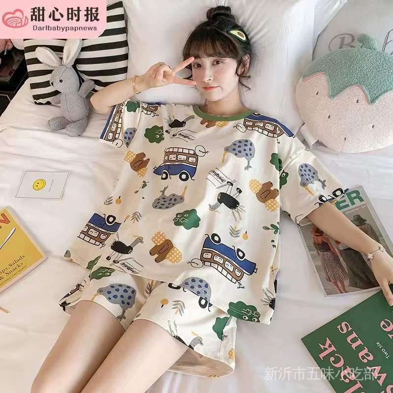 Bộ Đồ Ngủ Tay Ngắn Dáng Rộng Chất Liệu Mỏng Nhẹ In Họa Tiết Dễ Thương Thời Trang Mùa Hè Cho Nữ 2022