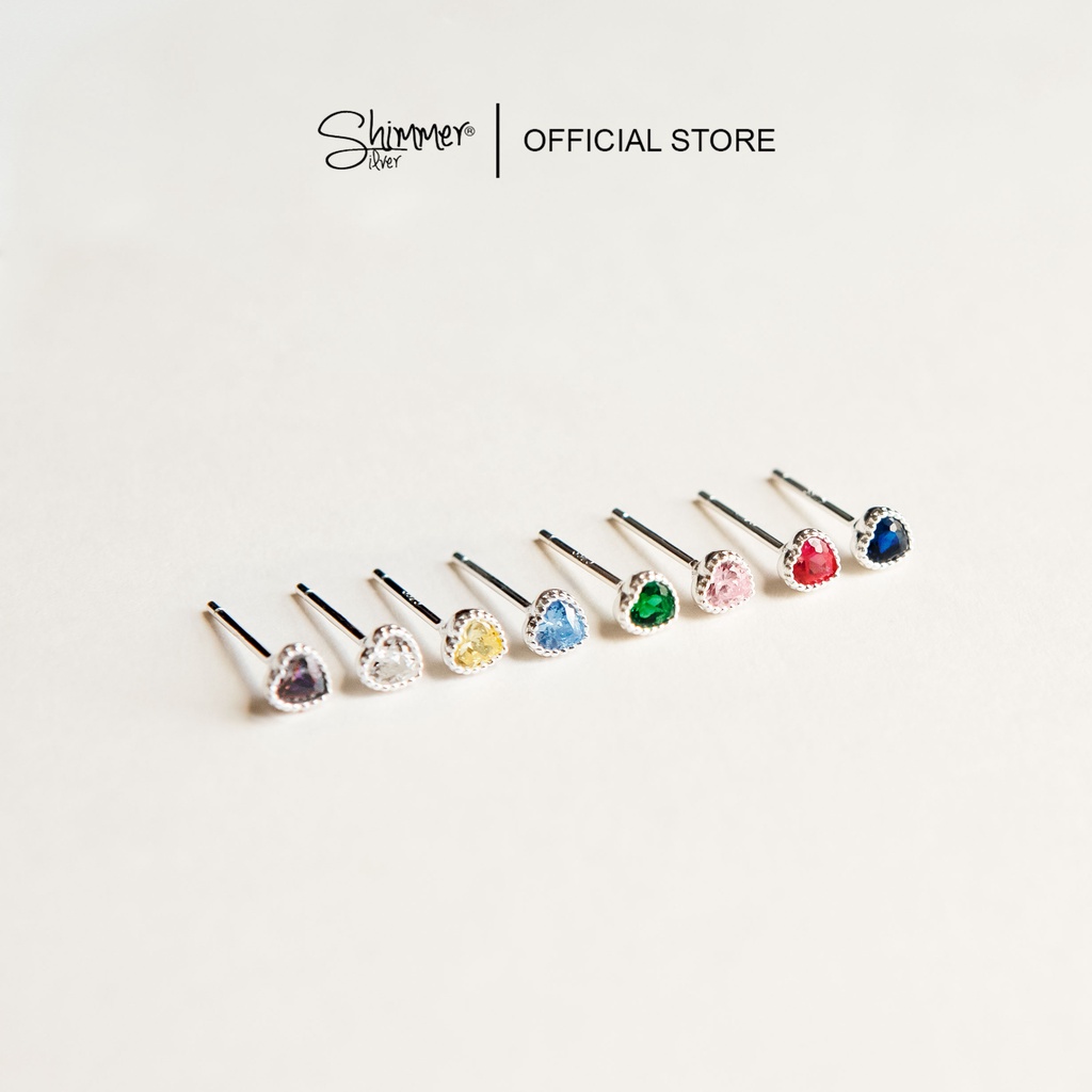 Bông Tai, Khuyên Tai, Hoa Tai Nữ Bạc 925 Cao Cấp SHIMMER SILVER MINI COLORFUL HEART Hình Trái Tim Dễ Thương Nhiều Màu