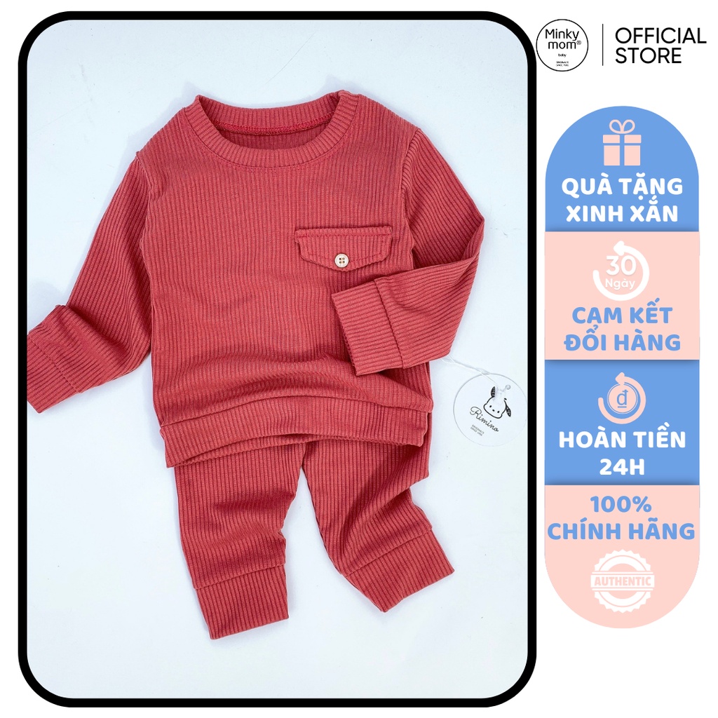 [SALE] Bộ Quần Áo Bé Gái, Bé Trai KIMCHIBABY Vải Thun Gân Đính Cúc Nắp Ngực, Đồ Bộ Cho Bé Mặc Nhà Thu Đông KWTD2216