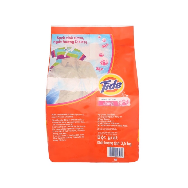 BỘT GIẶT TIDE SIÊU TRẮNG HƯƠNG DOWNY 2.5KG/TÚI trắng đột phá 2,7kg