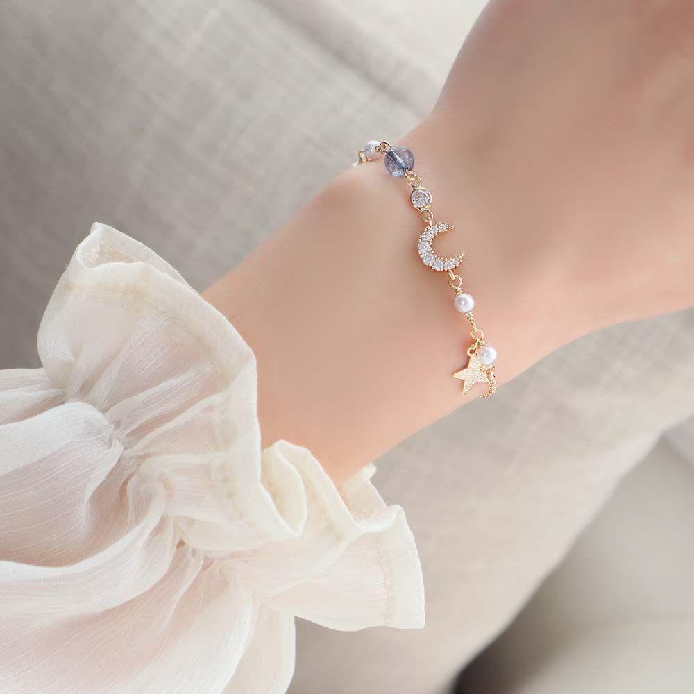 Vòng Đeo Tay Họa Tiết Mặt Trăng Ngôi Sao Phong Cách Hàn Quốc Thời Trang Cho Nữ|Vòng Tay Tình Bạn Đính Đá Zircon Nhiều Màu