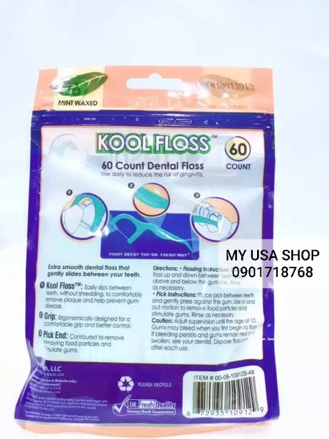 {Cam kết chính hãng} Tăm chỉ nha khoa Mỹ ❤️ Chỉ nha khoa Dr Fresh Kool Floss của Mỹ