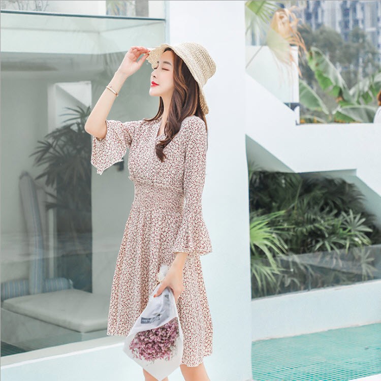 D593803 - Đầm xòe hoa nhí hàng nhập