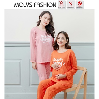 Bộ bầu dài sau sinh vạch cho con ti Molys m6011 chất cotton in chữ,co giãn thấm hút mồ hôi, quần chỉnh chun