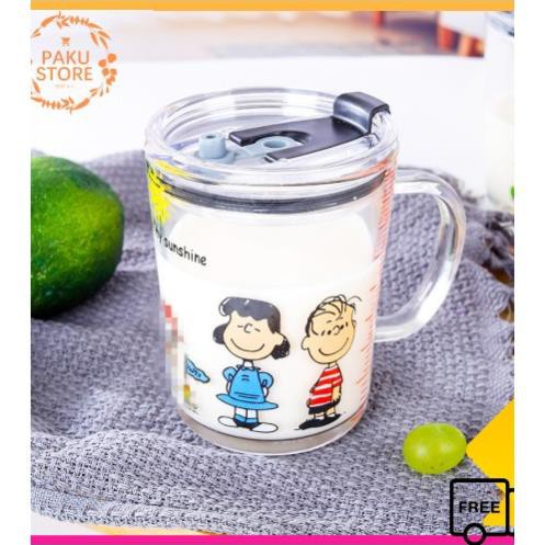 Cốc Nước, Ly Pha Sữa Thuỷ Tinh Có Nắp Đậy, Vạch Chia Cực Kỳ Tiện Lợi