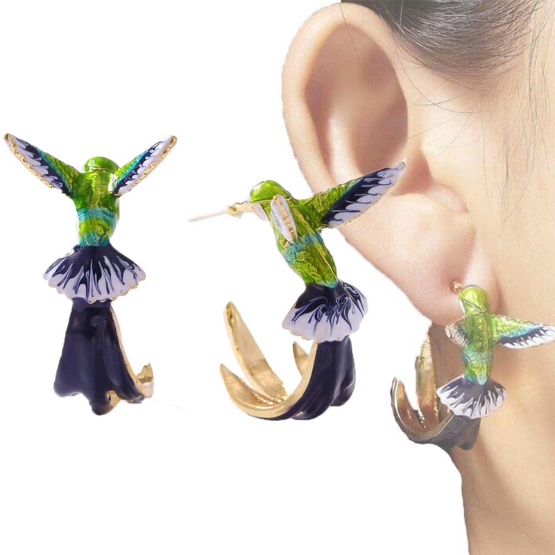 1 Đôi Bông Tai Hình Chú Chim Ruồi Dễ Thương Cho Nam Và Nữ