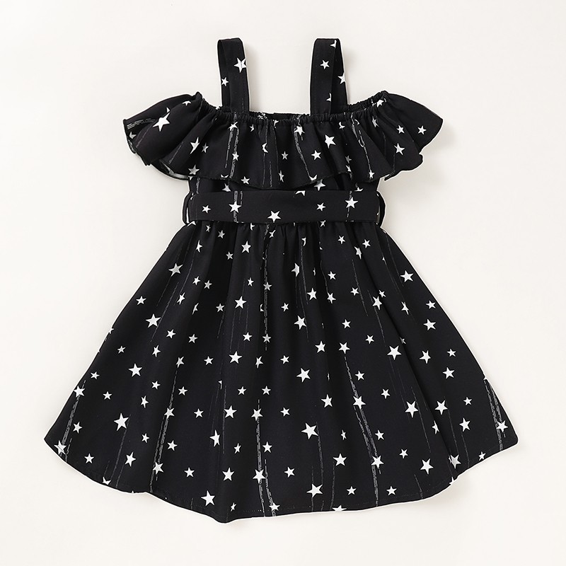 mikrdoo Kid Toddler Baby Girl Star Print Off-Shoulder Summer Cute Party Dress