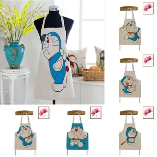 Tạp dề nấu ăn bằng vải lanh in hình doraemon dễ thương chống dầu hiệu quả