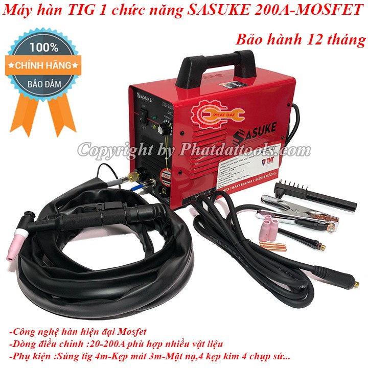 Máy hàn TIG-200A SASUKE-Máy hàn chuyên tig 1 chức năng-Bảo hành chính hãng 12 tháng-Đầy đủ phụ kiện