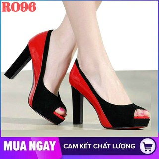 Giày cao gót nữ đẹp đế vuông 10cm hai màu đỏ kem hàng hiệu rosata ro96