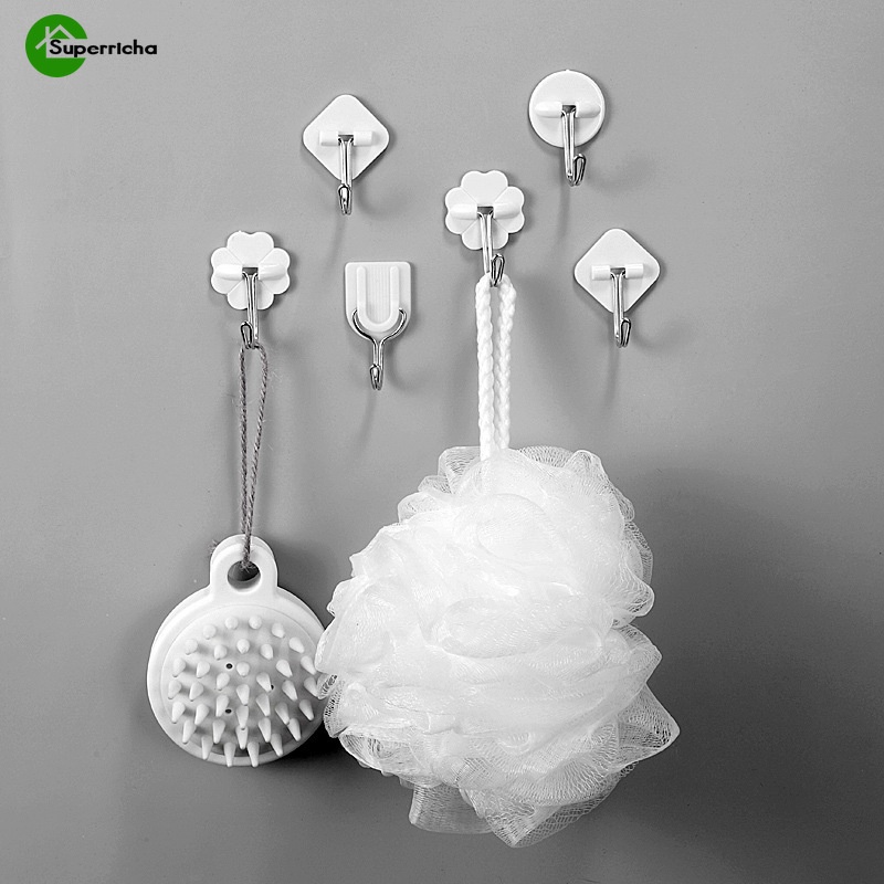 Set 10 móc nhựa dán tường xoay 180 độ không cần khoan lỗ tiết kiệm không gian