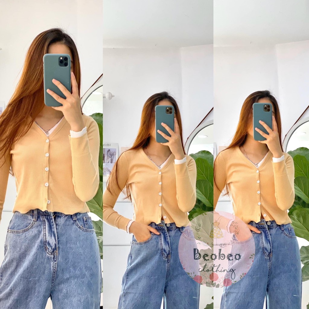 Set áo croptop tay dài phối nút 5 màu ulzzang
